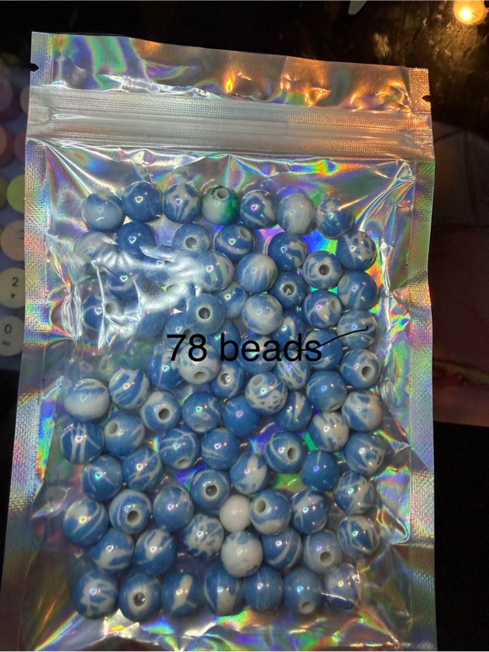 Blue Marble Round Beads - 78 Count